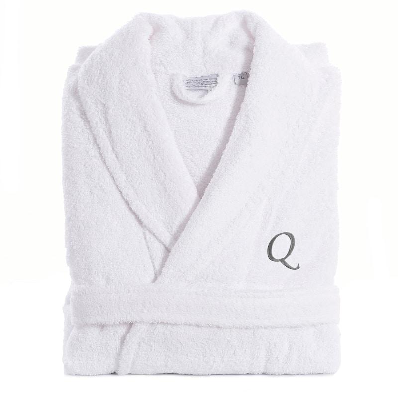 Authentic Hotel and Spa Unisex Turkish Cotton Terry Bath Robe with single letter Grey Monogram - Small/Medium - Q