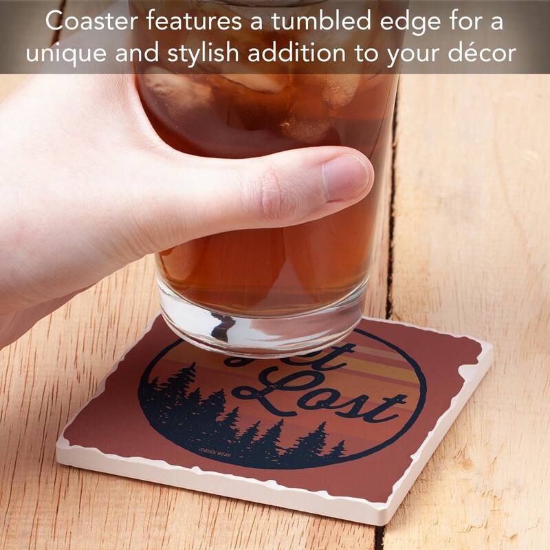Get Lost 4 Pack Tumbled Tile Stone Coaster with Protective Cork Backing Manufactured in The USA 4" Square