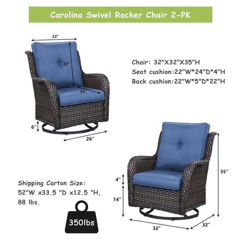 Pocassy Outdoor Wicker Glider Swivel Club Chairs (Set of 2)