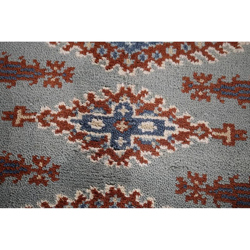 Geometric Viss Indian Runner Rug Hand-Knotted Wool Carpet - 2'6"x 9'7"