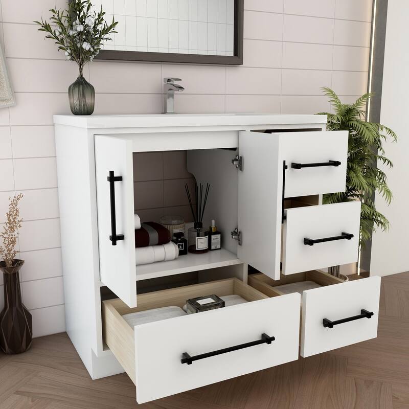 Victoria 36'' R Drawer Freestanding Vanity with Reinforced Acrylic Sink - 35.5