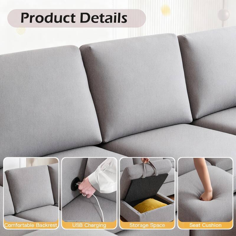 Erommy 6/7-Piece Modular Sectional Sofa – Reversible L-Shaped Couch with Hidden Storage, Space-Saving Living Room Furniture