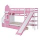 preview thumbnail 8 of 17, Twin over Twin Castle Bunk Bed with Drawers, Shelves and Slide, Pink