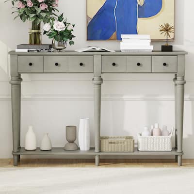 Retro Console Table Entryway Table with 4 Drawers and Bottom Shelf