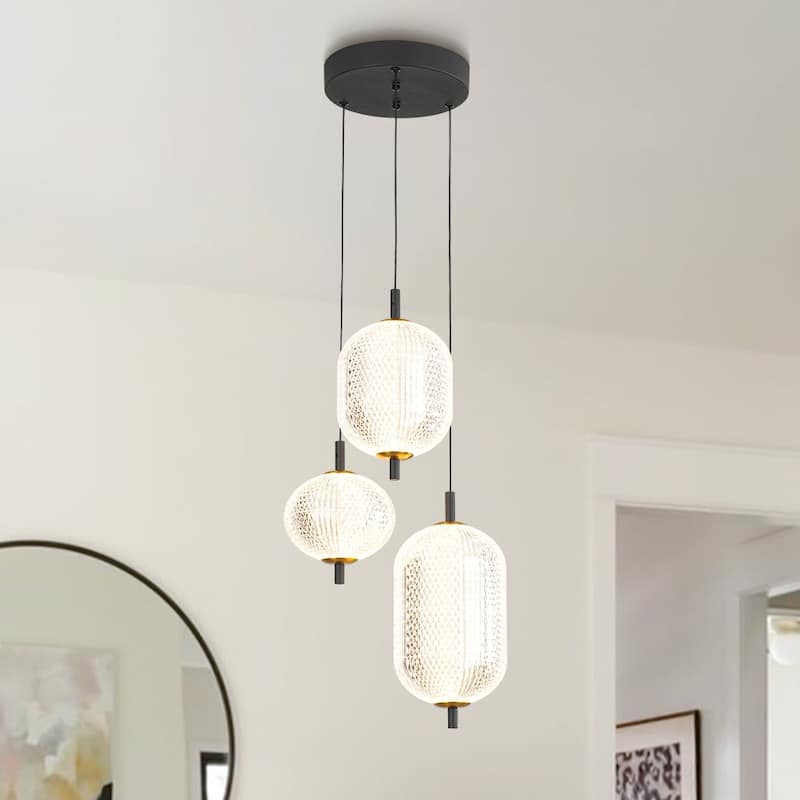 Glam 3-Light Acrylic Drops Dimmable LED Chandelier - N/A - Matte Black