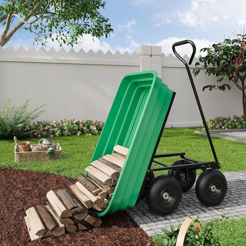 Heavy Duty Garden Dump Cart 1200lb Capacity, Yard Wagon with 180° Pivoting Handle - Black