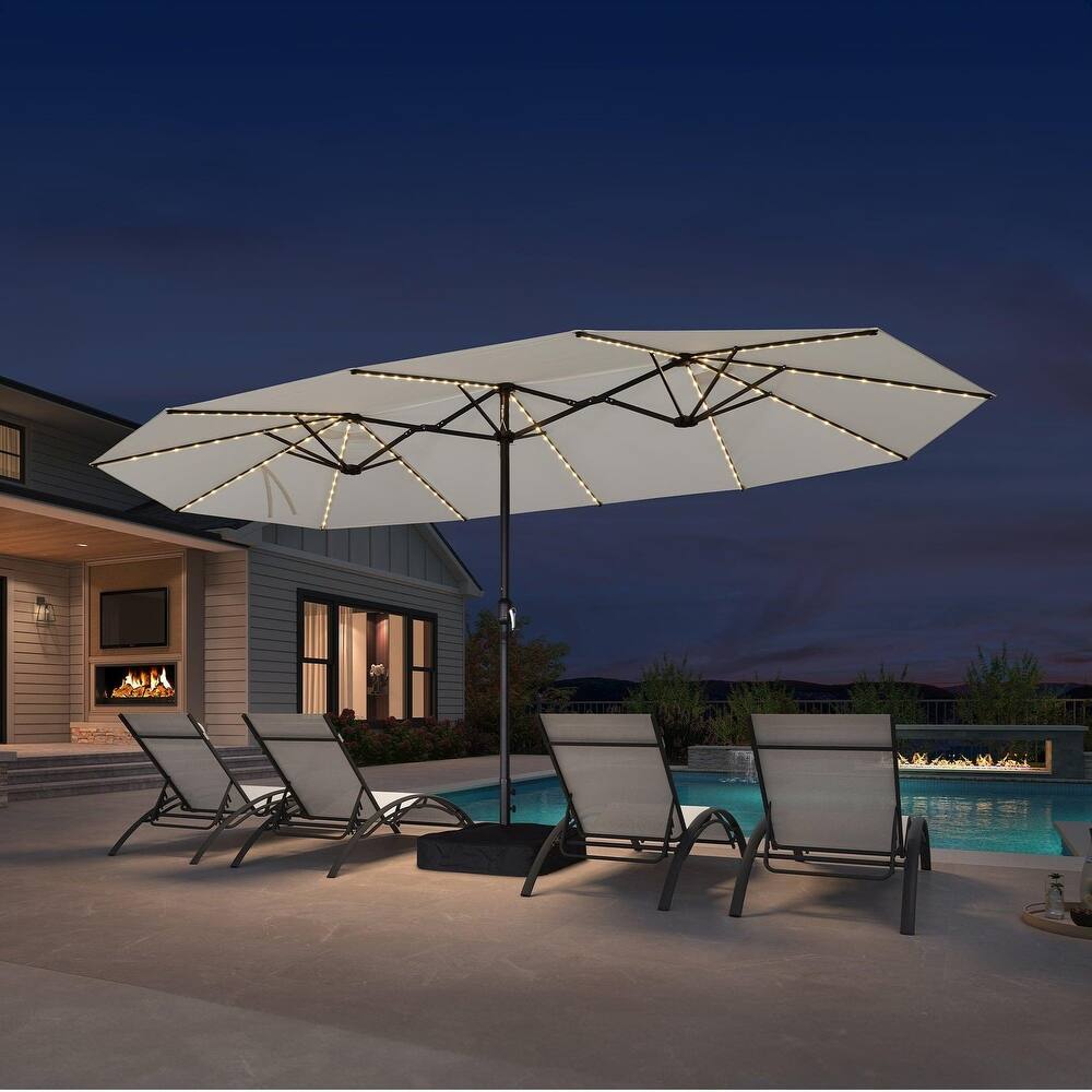 PURPLE LEAF 15ft Patio Market Umbrella with Lights OR Without lights and Base Double-Sided Rectangle Outdoor Table Sun Umbrellas