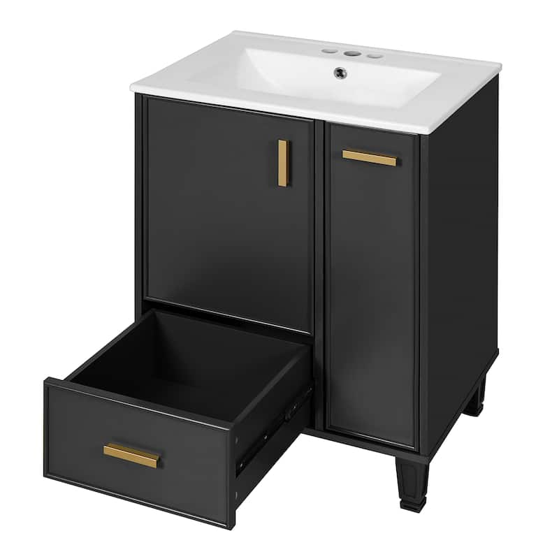24" Bathroom Vanity with Sink, Bathroom Cabinet with Door Shelf, Deep Drawer, 2-Tier Pull-Out Basket