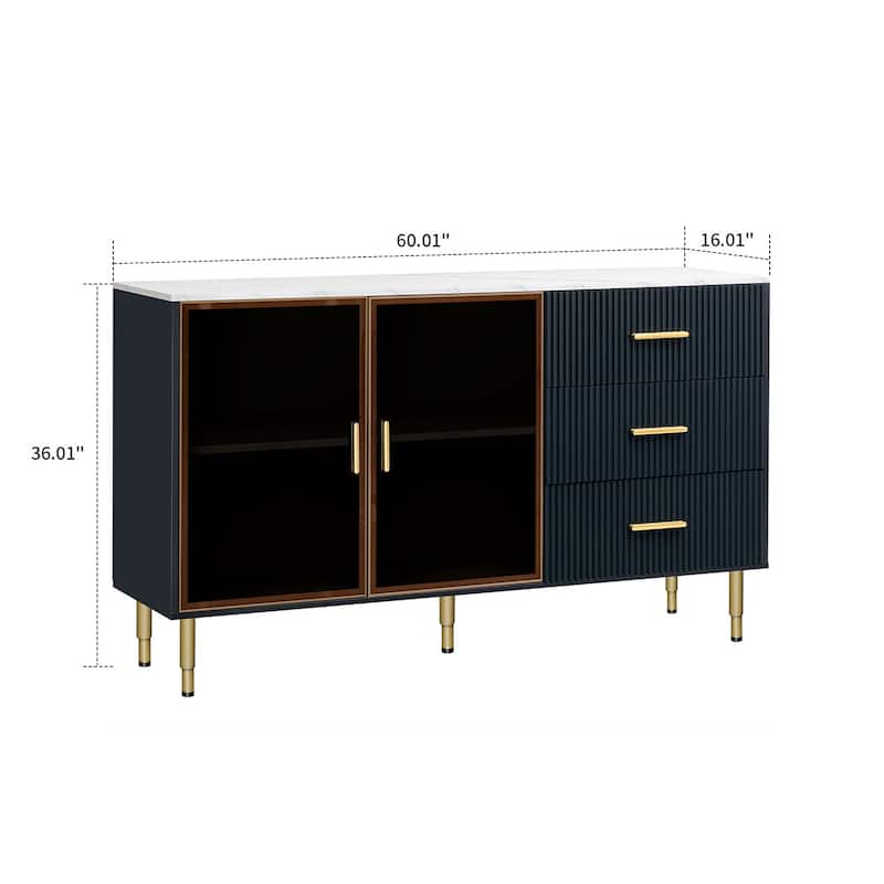 Modern Stylish Wooden Sideboard with 2 Amber-yellow Tempered Glass Doors