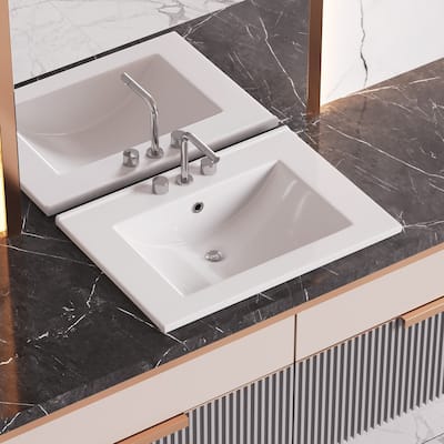 Luke Bathroom Sink 24 in. White Porcelain Drop In Sink with 4 in. Centerset Faucet Holes Renovators Supply
