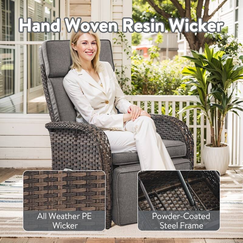 Outdoor Adjustable Reclining Patio Lounge Chair - Brown