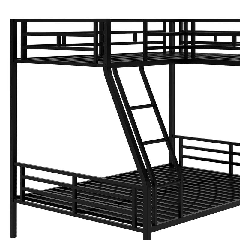 Black Contemporary Twin over Full Bunk Bed with Loft, Desk, Guardrails, Black