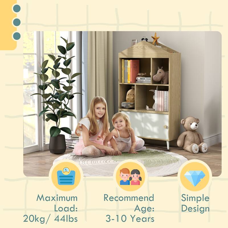 Children's MDF and Pine Wood Bookshelf with Anti-Tip Design Ideal for Playroom or Bedroom - 31.5" L x 11.8" W x 55.3" H