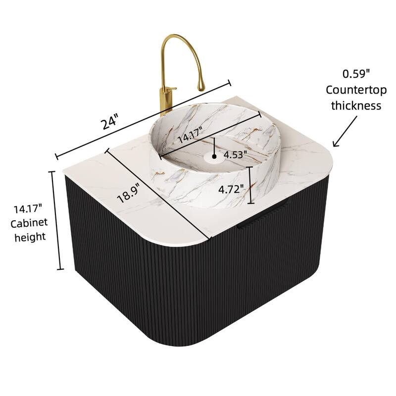Floating Bathroom with Round Ceramic Basin and Storage Drawer