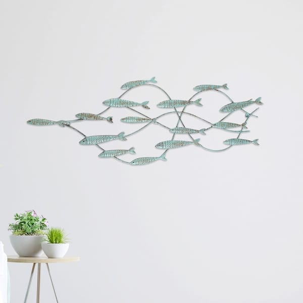 slide 2 of 11, Adeco Decorative Distressed Blue Iron School of Fish Wall Decor Aqua