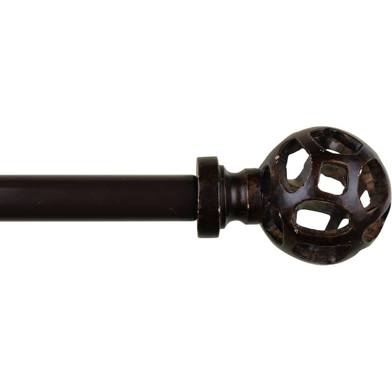 1-inch Diameter Viking Ball Adjustable Single Drapery Curtain Rod - 48"-84" - Mahogany