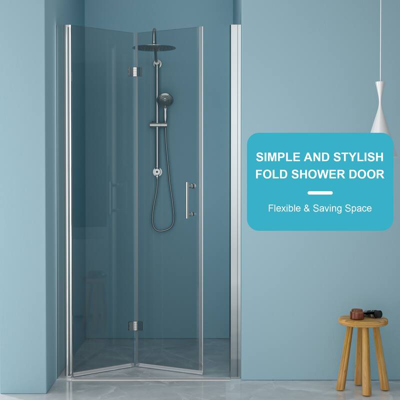 Bi-Fold Frameless Shower Door with Tempered Glass