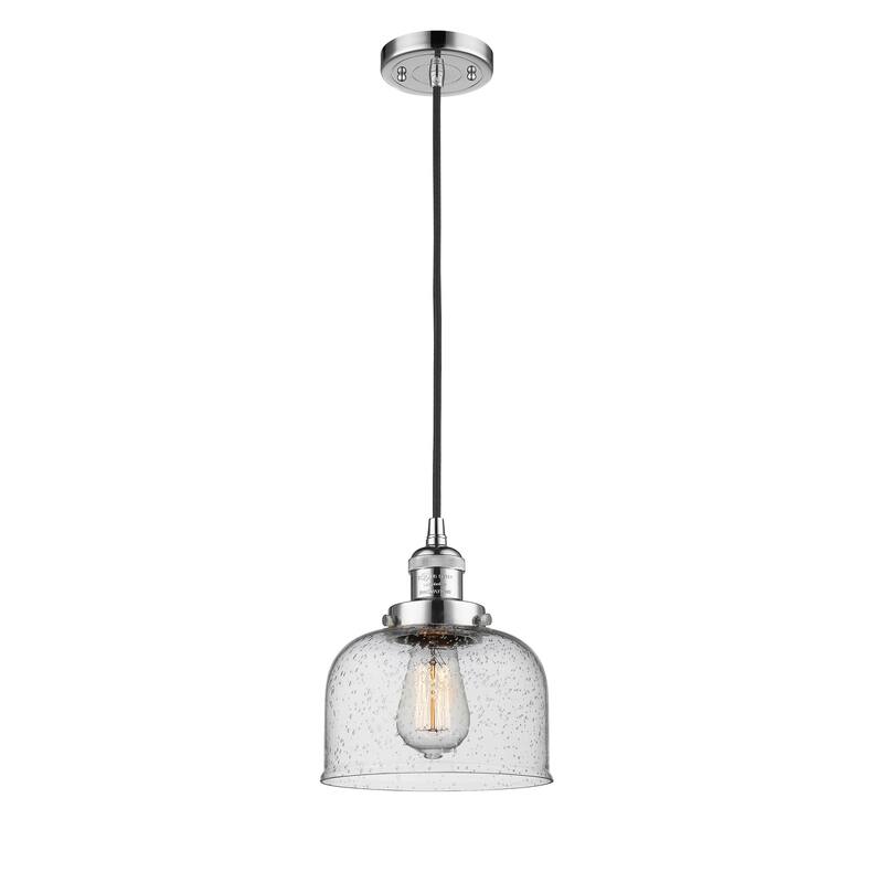 Innovations Lighting Franklin Restoration Bell - 1 Light 8" Cord Hung Mini Pendant - Polished Chrome/Seedy