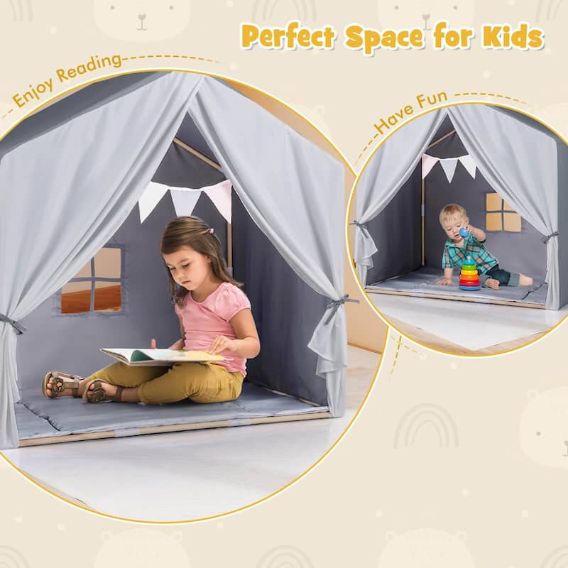 Costway Kid's Play Tent Toddler Playhouse Castle Solid Wood Frame with - See Details