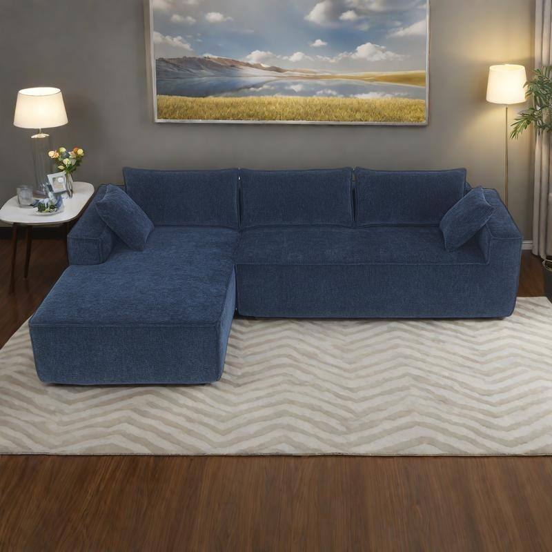 111.5" Chenille Modular Sectional Sofa with Pocket Springs and No Assembly, L-Shaped 4-Seater - Dark Blue