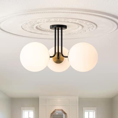 3 - Light 22'' Modern Sputnik Globe Glass Semi Flush Mount Light