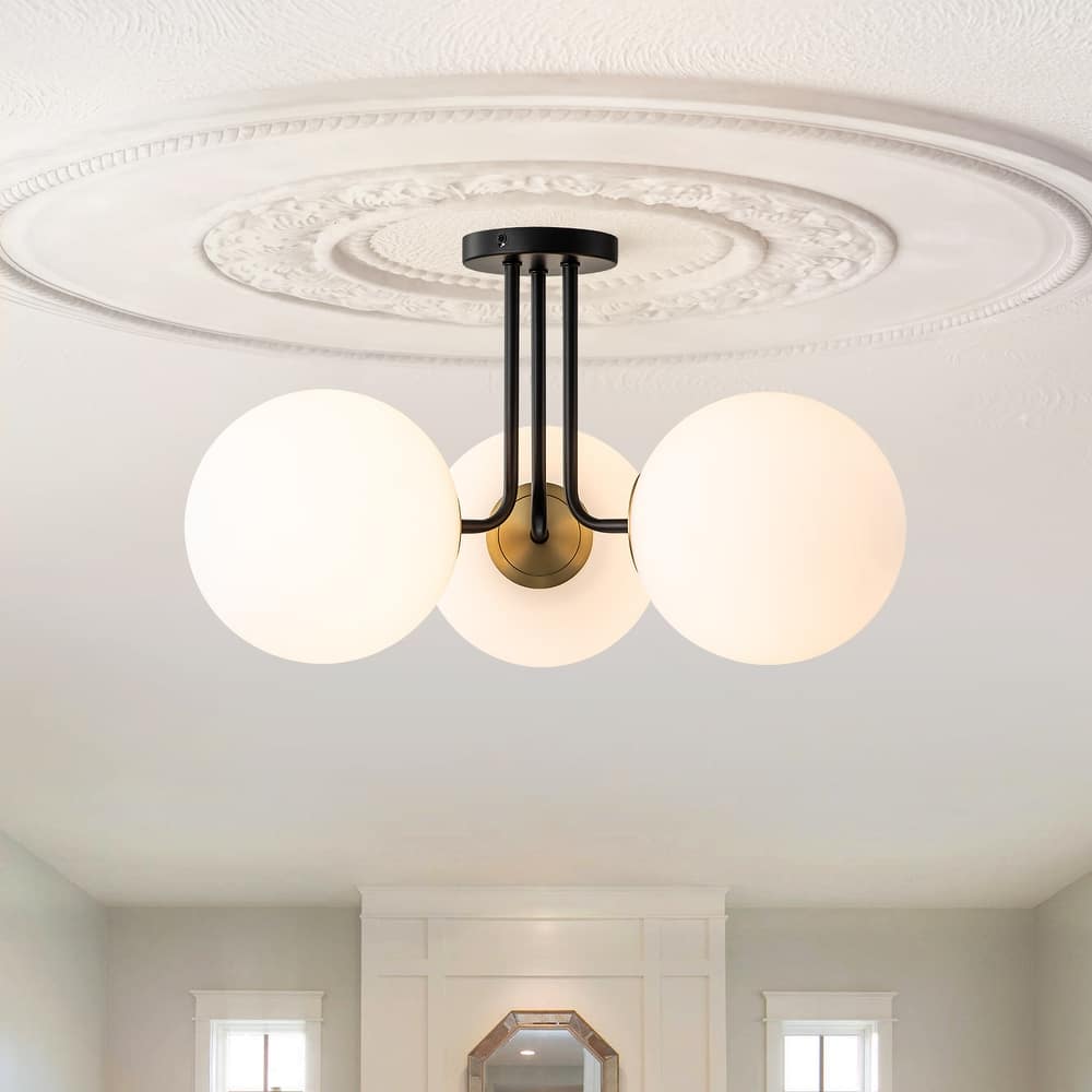 3 - Light 22'' Modern Sputnik Globe Glass Semi Flush Mount Light