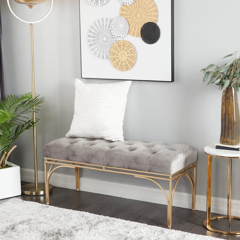 Velvet Bench with Gold Legs - Gray, Black or White - Roche River Decor