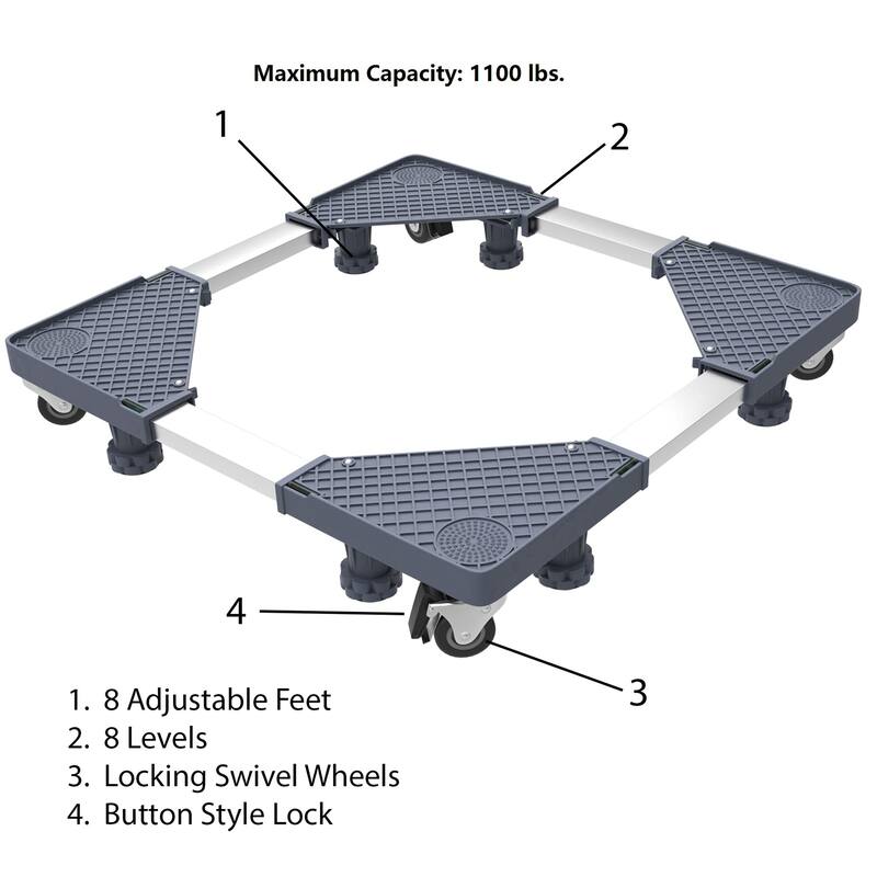 Multi Purpose Dolly With 4 feet, Locking Swivel Wheels, Levels and Adjustable Base for Moving - 1100 Lbs Capacity By Stalwart