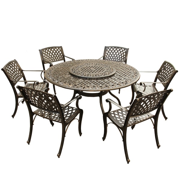 Outdoor Lattice 59 in. Round Dining Set with Lazy Susan and Six Chairs. Opens flyout.