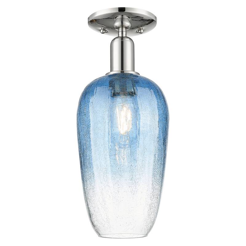 Innovations Lighting Downtown Urban - Brookhaven Flute - 1 Light 7" Semi-Flush Mount Light - Polished Nickel/Sapphire Blue Shade