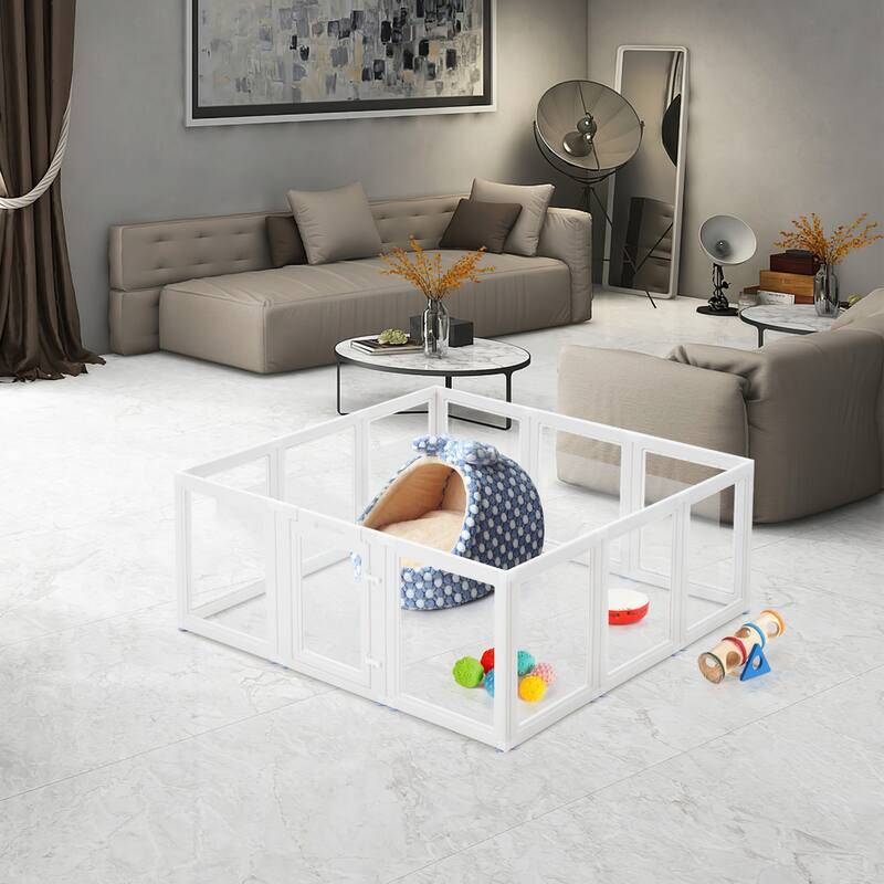 EROMMY 6/ 8/ 12 Panel Clear PET Pet Playpen with Door, Transparent Puppy Playpen for Small Dogs, Cats, Rabbits