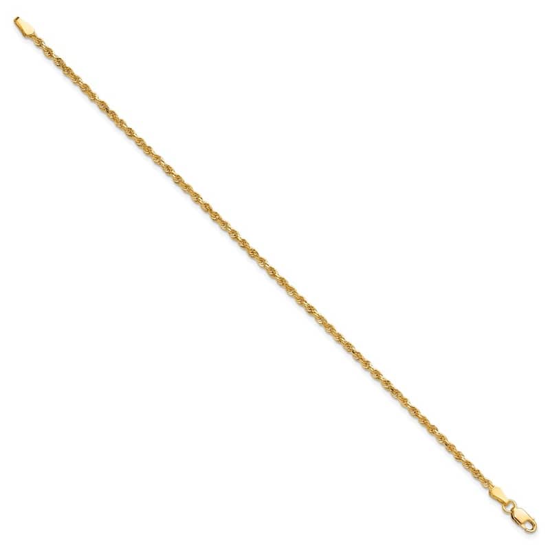 Curata 10k Yellow Gold Unisex Solid 2mm Diamond Cut Rope Chain Bracelet - 7" or 8"