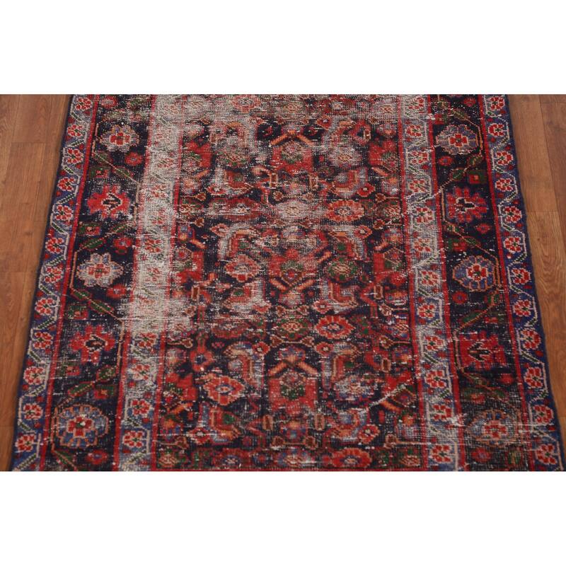 Hand Knotted Oriental 100% Wool Carpet Traditional Geometric Navy Blue & Blues Mahal Area Rug - 7' 1'' X 3' 8''