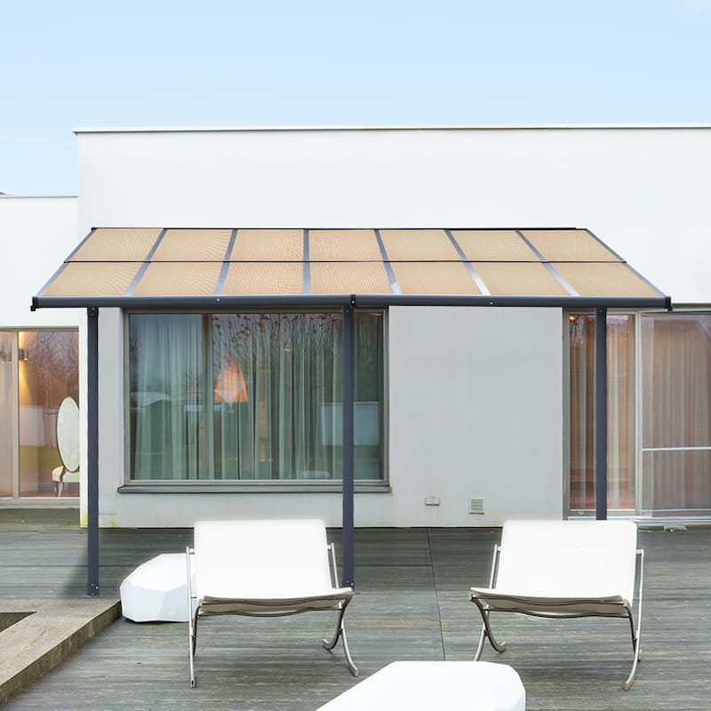 Aoodor Wall Mount Gazebo Outdoor Pergola, Polycarbonate Gazebo with Water-Resistant and UV-Fighting Panels Canopy