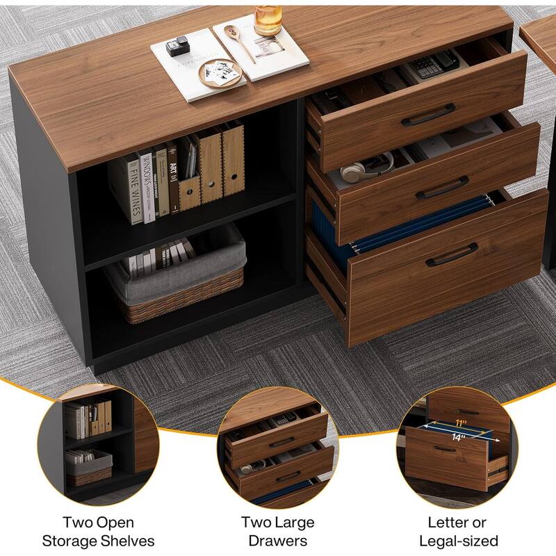 63‘’ L-Shaped Executive Desk, Large Computer Desk with 39.37-Inch Drawers Cabinet