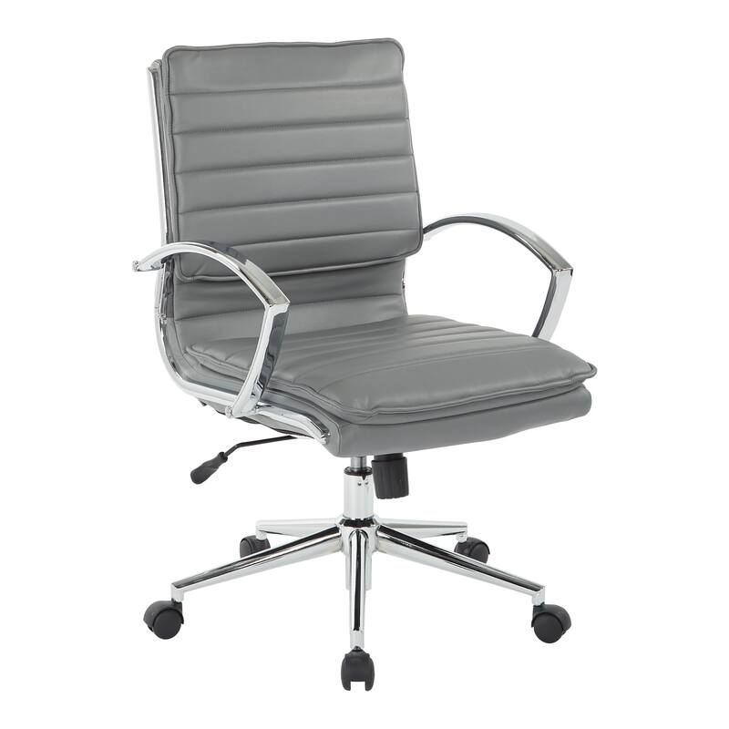 Faux Leather Chair/ Chrome Base Mid-back Professional Managers Chair w/ Removable Sleeves - Silver/Grey