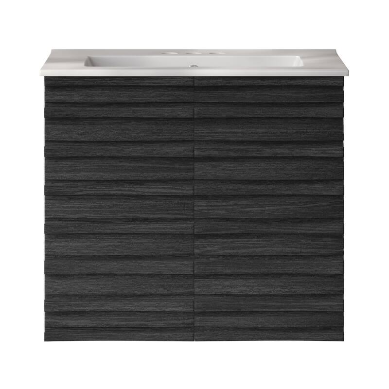 Cascade 24" Wall-Mounted Bathroom Vanity In Black Oak With 3-Hole Centerset Sink Top - 24