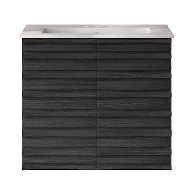 Cascade 24" Wall-Mounted Bathroom Vanity In Black Oak With 3-Hole Centerset Sink Top - 24