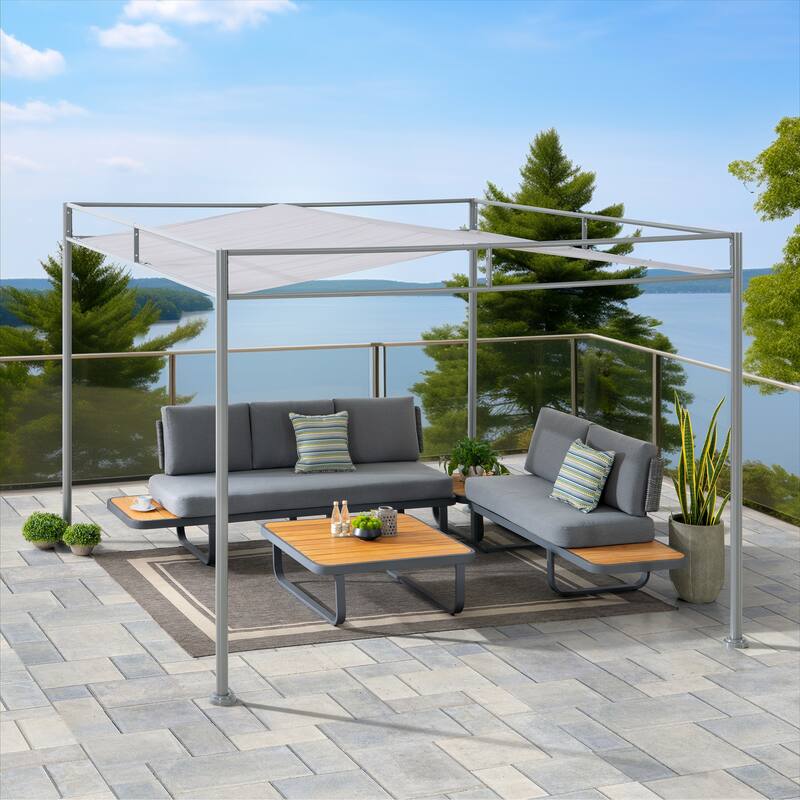 Sunjoy 10’ x 10’ Darkeford Metal Pergola with Sling Fabric Canopy - Grey