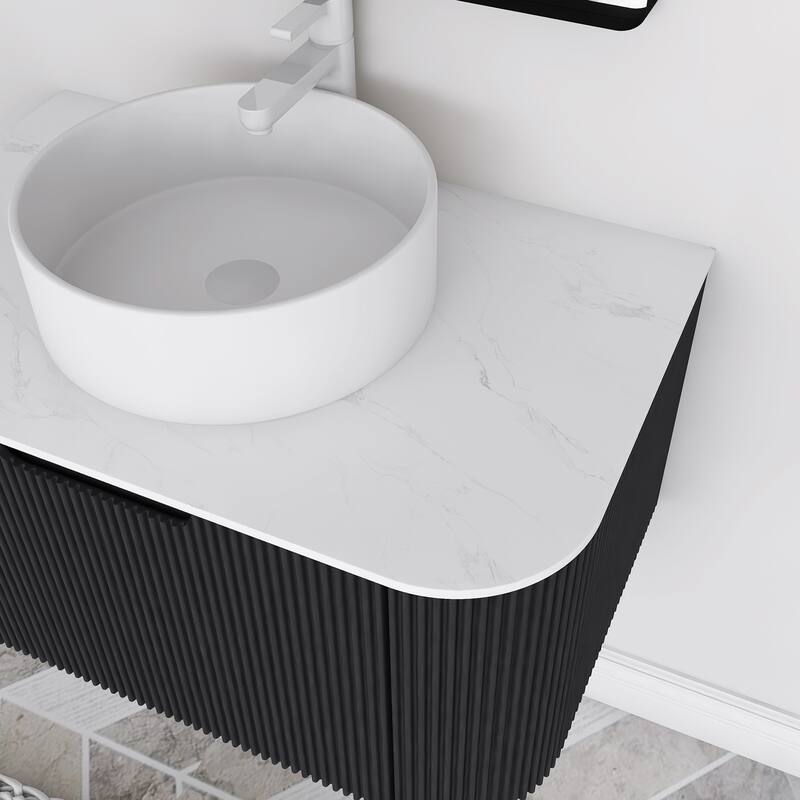 Plywood Wall-Mounted Bathroom Vanity Set with Integrated Ceramic Sink in Natural Wood