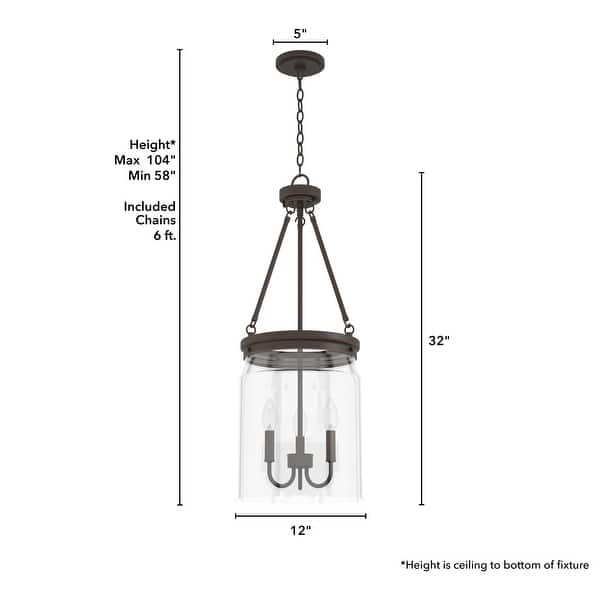 dimension image slide 1 of 2, Hunter Devon Park 3-Light Pendant - Kitchen Island, Dining Room, Entry - Farmhouse, Rustic, Transitional