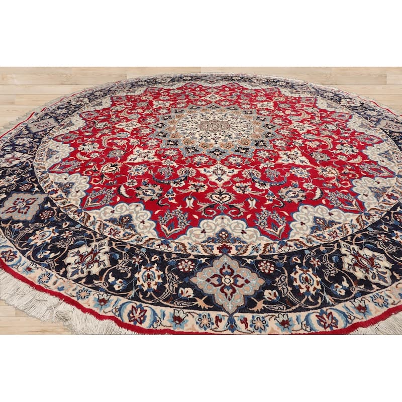 Red Wool & Silk Oriental Rug Hand Knotted Round 250 KPSI - 10' x 10'