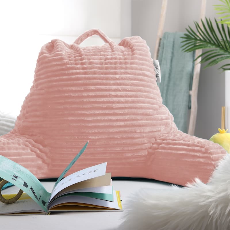 Nestl Cut Plush Striped Reading Pillow - Back Support Shredded Memory Foam Bed Rest Pillow with Arms