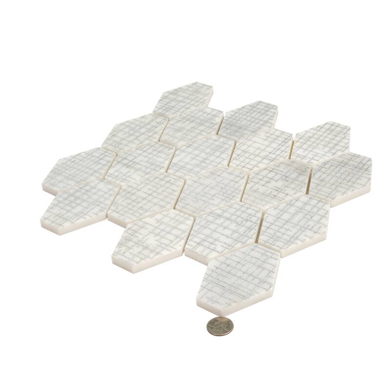 Artisana 12x12 in. White Silver Textured, Foiled Stone Hexagon Mosaic Wall and Floor Tile (5.08 sq ft/case, 5-Pack)