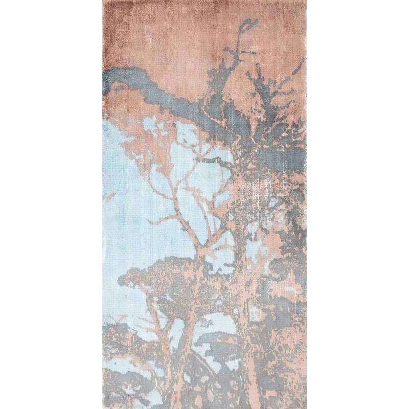 Hand Knotted Oriental Viscose Silk Carpet Modern Abstract Multi-Colored Abstract Area Rug - 4' 0'' X 2' 0''