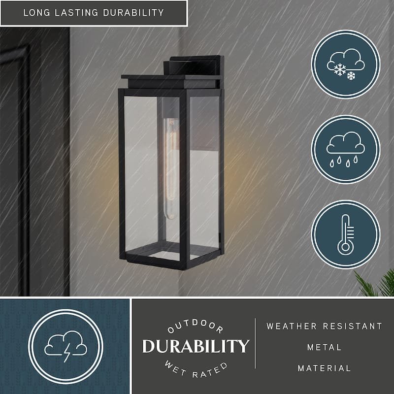 VAXCEL Uptown 1-Light Matte Black Transitional Outdoor Wall Sconce made of Durable Metal, Clear Glass Shade, LED Compatible