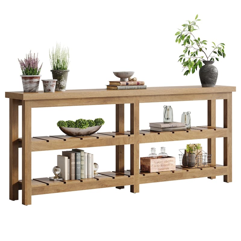 70.86-Inch Extra Long Console Table, Wooden Entryway Table, 3-Tier Sofa Table for Living Room, Hallway, Entrance, Foyer