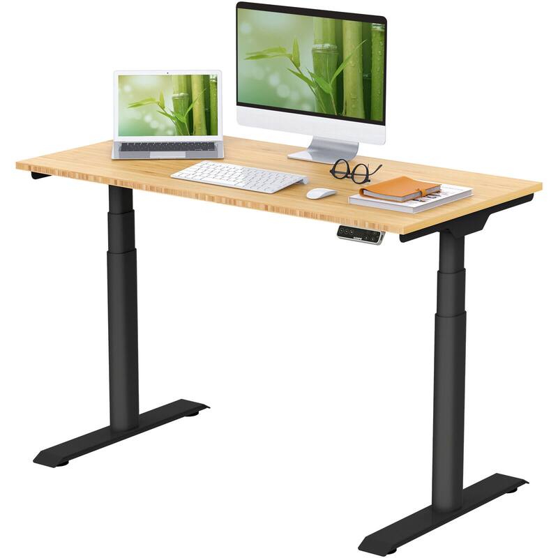 FLEXISPOT Home Office Height Adjustable Standing Desk 3-Stage Dual Motor Bamboo Rectangle Desktop - 48×24 - Black