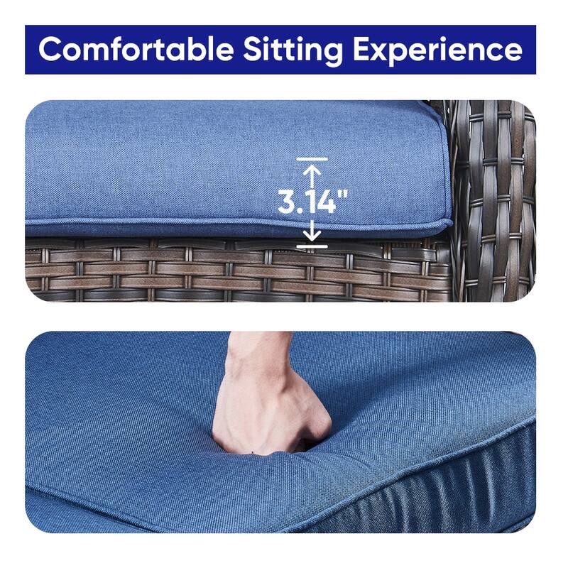 Outdoor Glider Sofa with Swivel Chair Brown-Blue - Brown