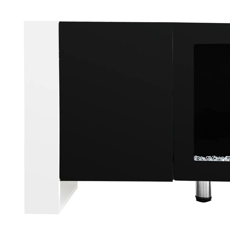 Modern 68.1 TV Stand with Built-in Fireplace, High Gloss Finish, and Spacious Cabinets for Organized Living.